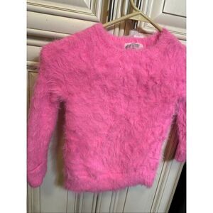 H&M Girls Fluffy Fuzzy Crew Neck Long Sleeve Pullover Sweater Pink Size 4-6Y